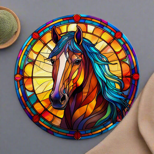 Horse Circular Glass Suncatcher Worktop Saver